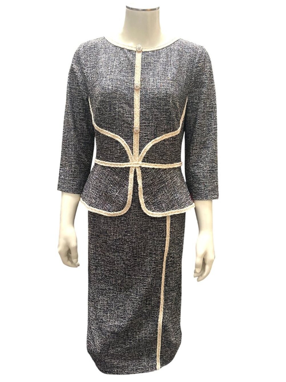VFShow Size M Black White Tweed Peplum Dress Slim Fit Office City Chic Work Wear - Picture 2 of 16